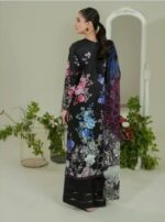 Lawn dress with chiffon Dopatta -Black - Image 2