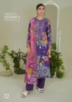 Lawn dress with chiffon Dopatta -Grape