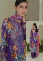 Lawn dress with chiffon Dopatta -Grape - Image 2