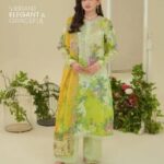 Lawn dress with chiffon Dopatta -Lemon