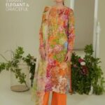 Lawn dress with chiffon Dopatta -Orange