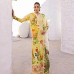 Lawn dress with chiffon Dopatta - Lemon Yellow