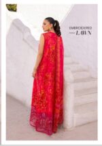 Lawn dress with chiffon Dopatta - Red - Image 2