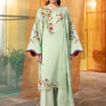 Lawn dress with Cationic chiffon Dopatta - Tea