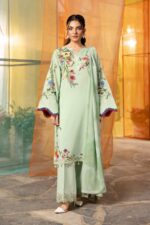 Lawn dress with Cationic chiffon Dopatta - Tea
