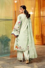 Lawn dress with Cationic chiffon Dopatta - Tea - Image 3