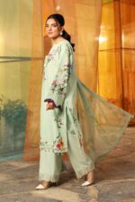 Lawn dress with Cationic chiffon Dopatta - Tea - Image 2