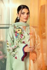Lawn dress with Cationic chiffon Dopatta - Tea - Image 4