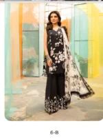 Lawn dress with Cationic chiffon Dopatta - Black