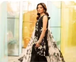 Lawn dress with Cationic chiffon Dopatta - Black - Image 2