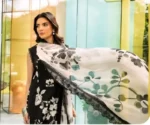 Lawn dress with Cationic chiffon Dopatta - Black - Image 3